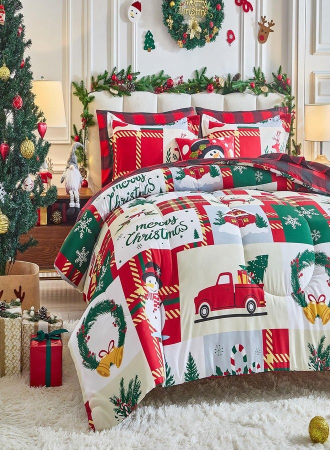 Flysheep Christmas Comforter Set 3 Pieces Queen Size 88x88 inches, Snowman Snowflake Deer Patchwork Plaid Reversible Design, Soft Microfiber Lightweight Bedding Sets for All Season - Image 4