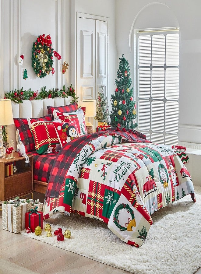 Flysheep Christmas Comforter Set 3 Pieces Queen Size 88x88 inches, Snowman Snowflake Deer Patchwork Plaid Reversible Design, Soft Microfiber Lightweight Bedding Sets for All Season - Image 2