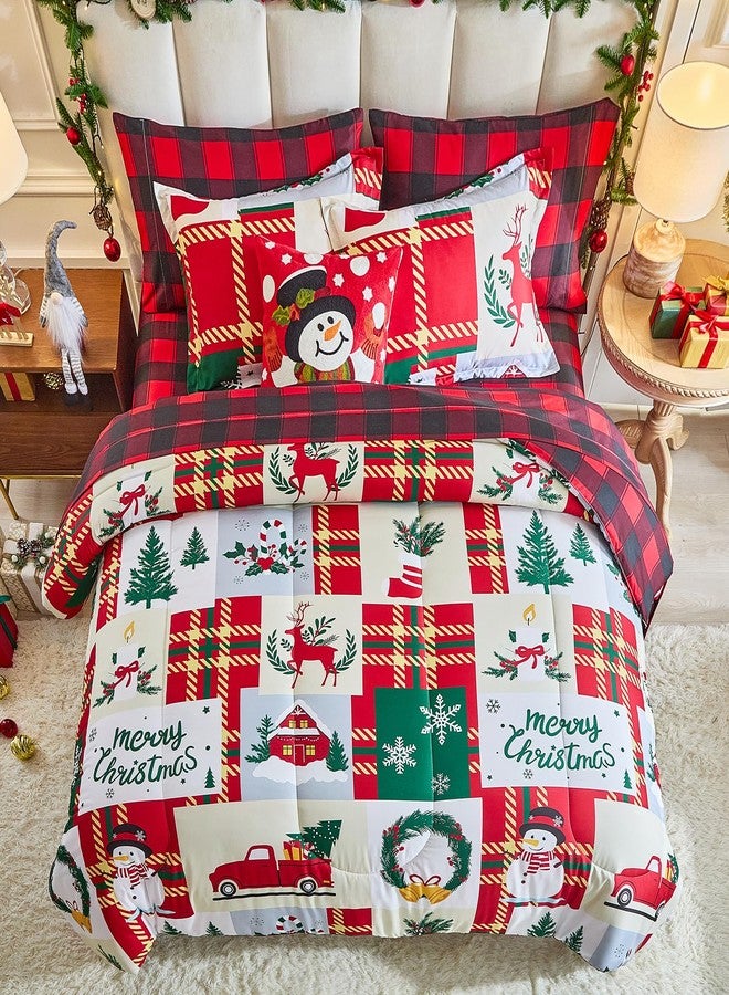 Flysheep Christmas Comforter Set 3 Pieces Queen Size 88x88 inches, Snowman Snowflake Deer Patchwork Plaid Reversible Design, Soft Microfiber Lightweight Bedding Sets for All Season - Image 5