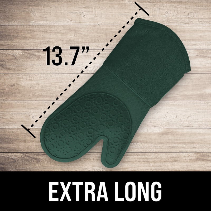 HOMWE BPA-Free Silicone Oven Mitts Ultra Heat Resistant up to 500Â°F - Oven Mitts with Thick Cotton Liner - Long Slip Resistant Pot Holders, Flexible Oven Gloves - Green 13.7 - Image 2