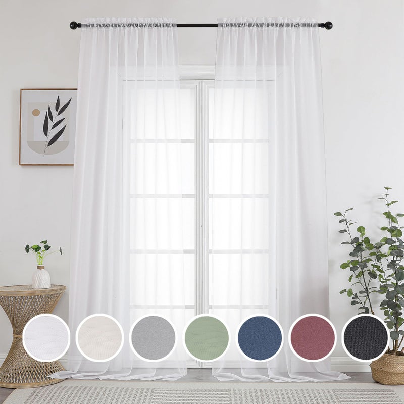 OWENIE OWENIE White Sheer Curtains 108 inches Length 2 Panels Set Sheer Curtains Rod Pocket Voile Drapes for Living Room Airy SoftTouching Drapes 2 PCS Panels Each 42 W x 108 L