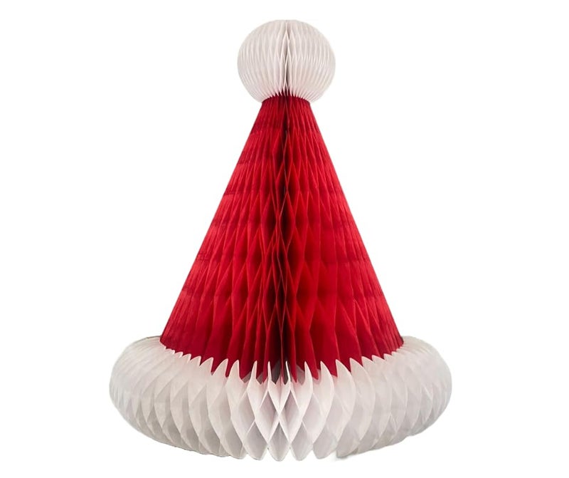 MPS MY PARTY SUPPLIERS MPS My Party Suppliers 1 pc Christmas Honeycomb Paper Hanging Santa Hat Xmas Paper Hat Reindeer Snowman for Christmas Tree Ornaments Hanging Decorations for Homes Dining Playrooms REDWhite HAT
