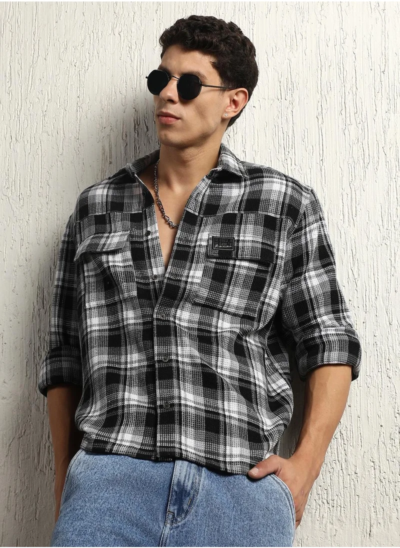 هوبرهولمي Multicolor Check Shirt for Men, Oversized Double Pocket