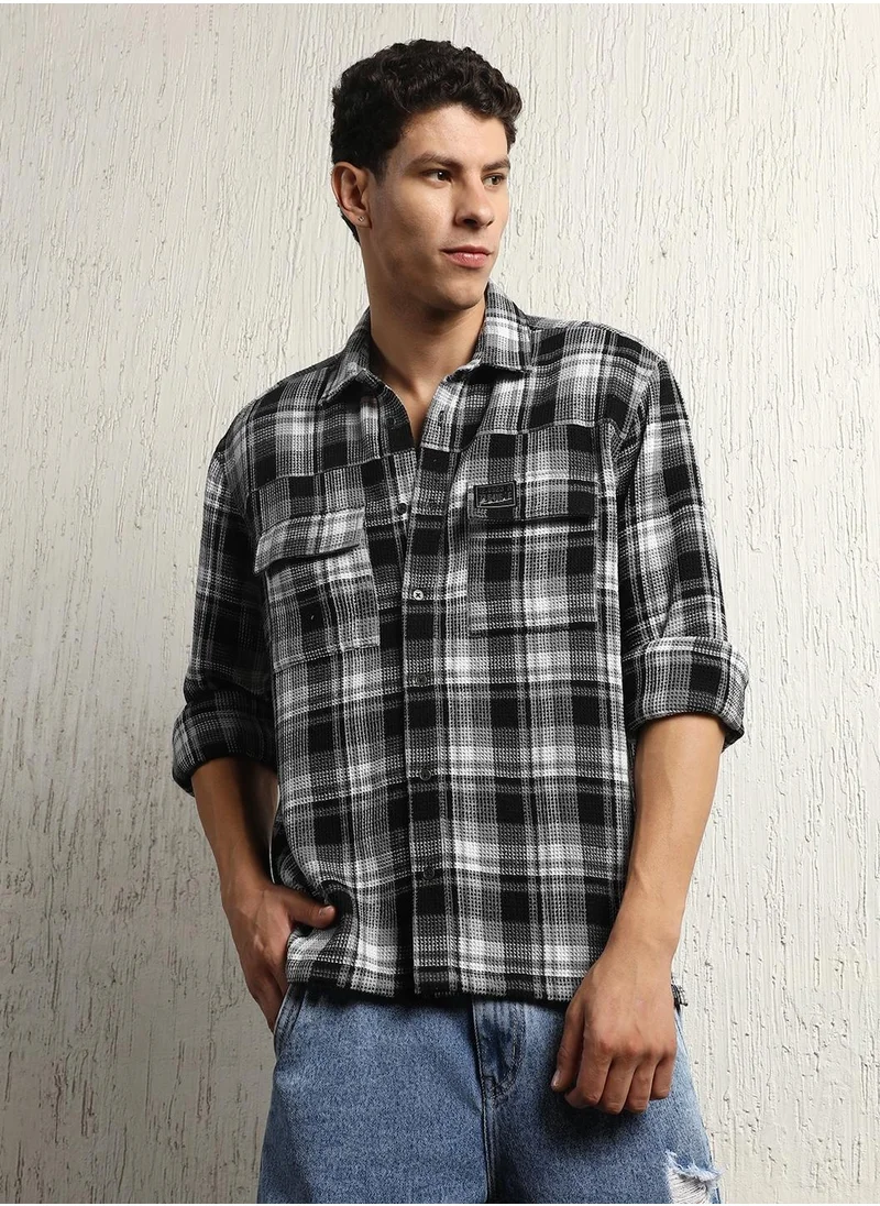 هوبرهولمي Multicolor Check Shirt for Men, Oversized Double Pocket