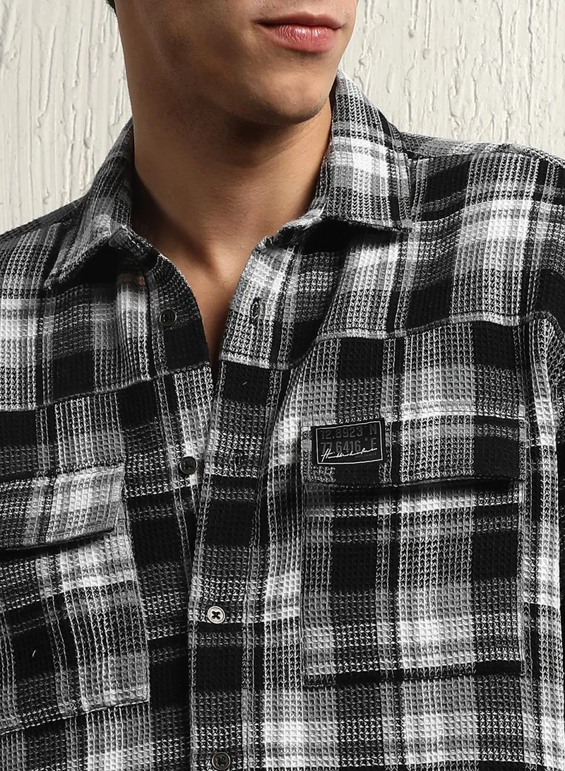 Hubberholme Multicolor Check Shirt for Men, Oversized Double Pocket
