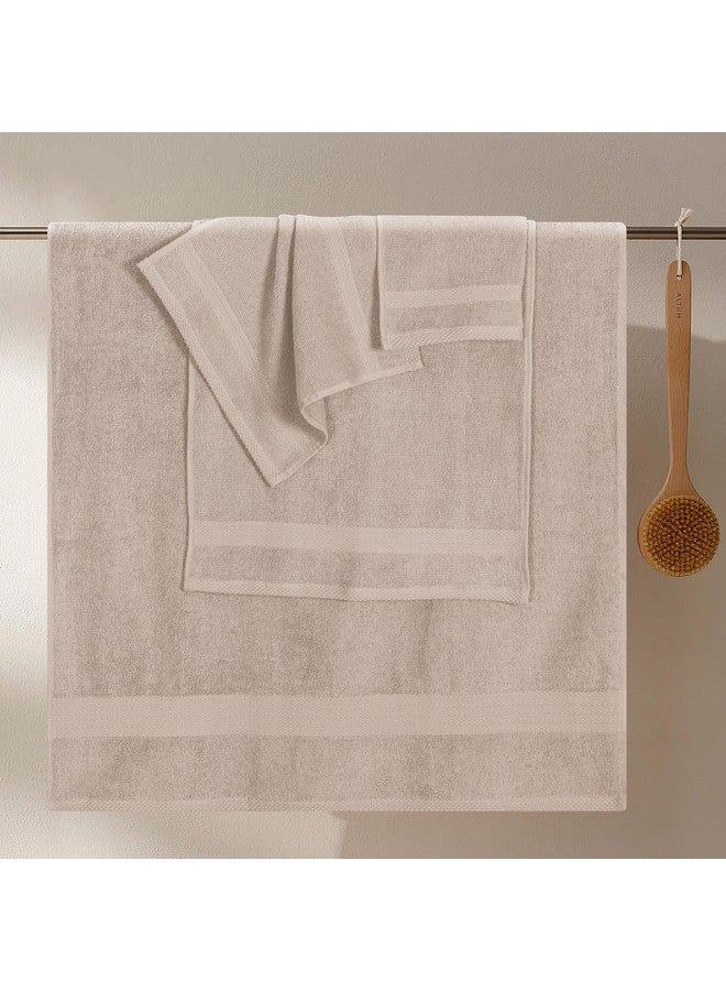 GLAMBURG Ultra Soft 8-Piece Towel Set - 100% Pure Ringspun Cotton, Contains 2 Oversized Bath Towels 27x54, 2 Hand Towels 16x28, 4 Wash Cloths 13x13 - Ideal for Everyday use, Hotel & Spa - Tan - Image 3