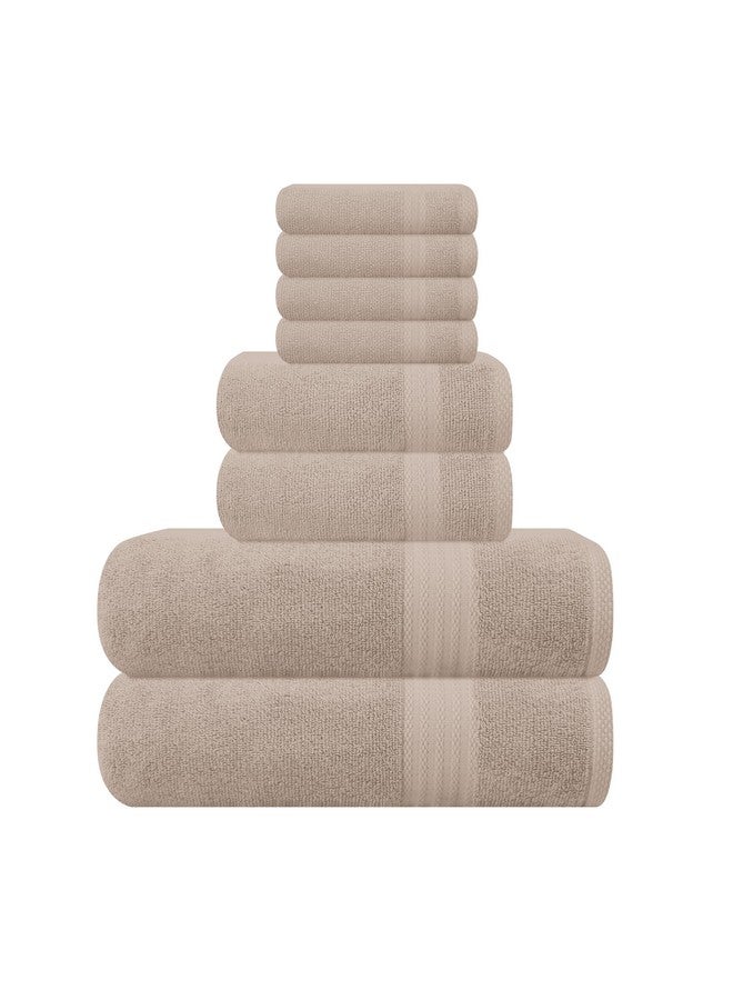 GLAMBURG Ultra Soft 8-Piece Towel Set - 100% Pure Ringspun Cotton, Contains 2 Oversized Bath Towels 27x54, 2 Hand Towels 16x28, 4 Wash Cloths 13x13 - Ideal for Everyday use, Hotel & Spa - Tan - Image 1