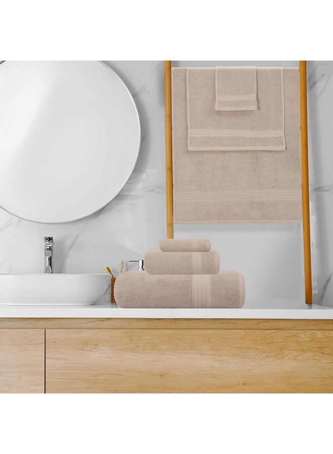 GLAMBURG Ultra Soft 8-Piece Towel Set - 100% Pure Ringspun Cotton, Contains 2 Oversized Bath Towels 27x54, 2 Hand Towels 16x28, 4 Wash Cloths 13x13 - Ideal for Everyday use, Hotel & Spa - Tan - Image 4