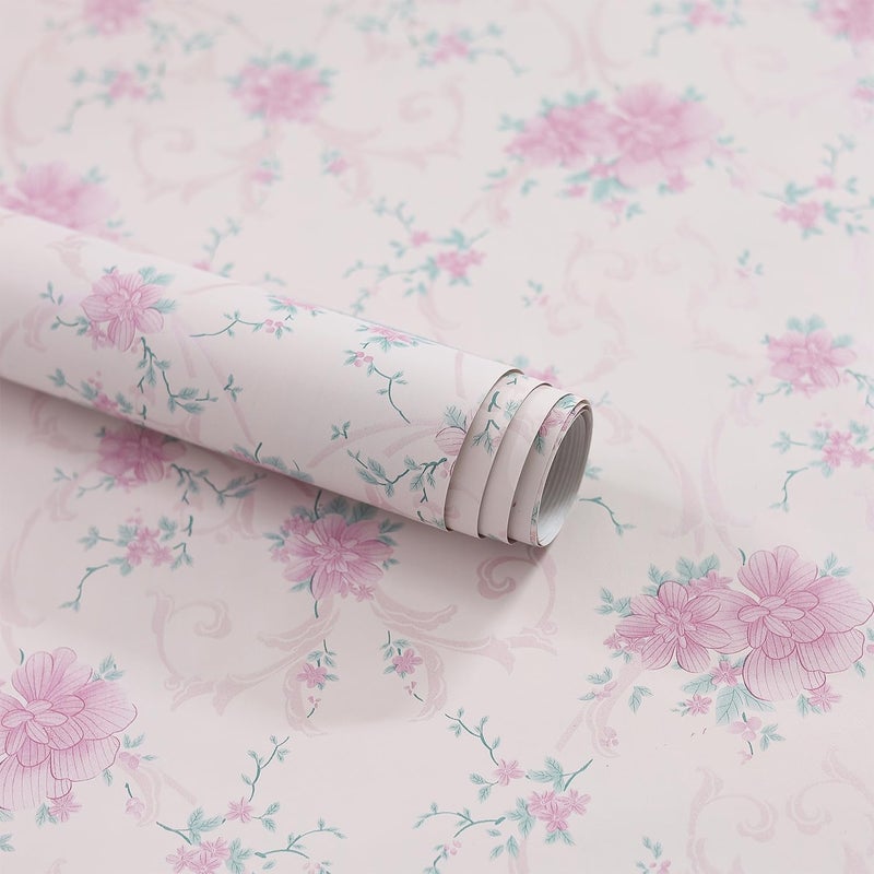 ROSASTELLA Self Adhesive Decorative Peel Stick Waterproof Floral Wallpaper Wall Decor Removable Wall Paper for Living Room Hall Decoration PVC Vinyl DIY Contact Paper45x304cm (Pink Floral) - Image 5
