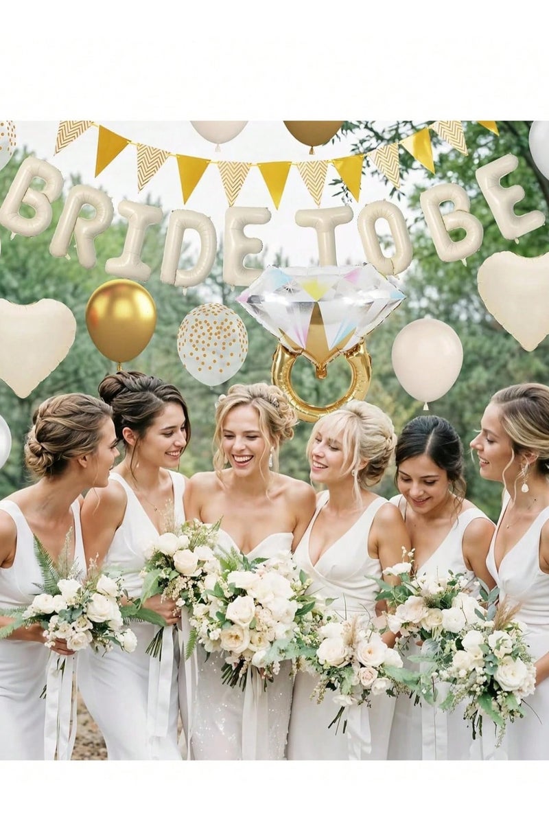 A complete 30-piece bachelorette party decoration set that includes latex and confetti balloons, with heart- and star-shaped balloons in elegant white and gold tones. Perfect for celebrating bachelorette parties, bridal showers, weddings, and engagement events. - Image 4