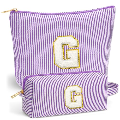 Fohufo Travel Makeup Bag Organizer Travel Essentials Toiletry Bag for Women Initial Travel Toiletry Bag with Zipper Preppy Stuff Birthday Gifts for Women Mom Daughter Purple Letter G - Image 1
