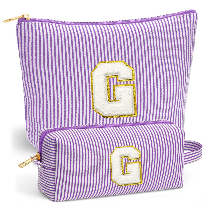 Fohufo Travel Makeup Bag Organizer Travel Essentials Toiletry Bag for Women Initial Travel Toiletry Bag with Zipper Preppy Stuff Birthday Gifts for Women Mom Daughter Purple Letter G - Image 2