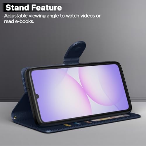 Pikkme Flip Cover for Samsung Galaxy F70e 5G | M07 | M17e / F07 | A07 | A07 5G| Leather Finish | Card Slots | Wallet Stand | Shockproof Protection Flip Case (Blue) - Image 3