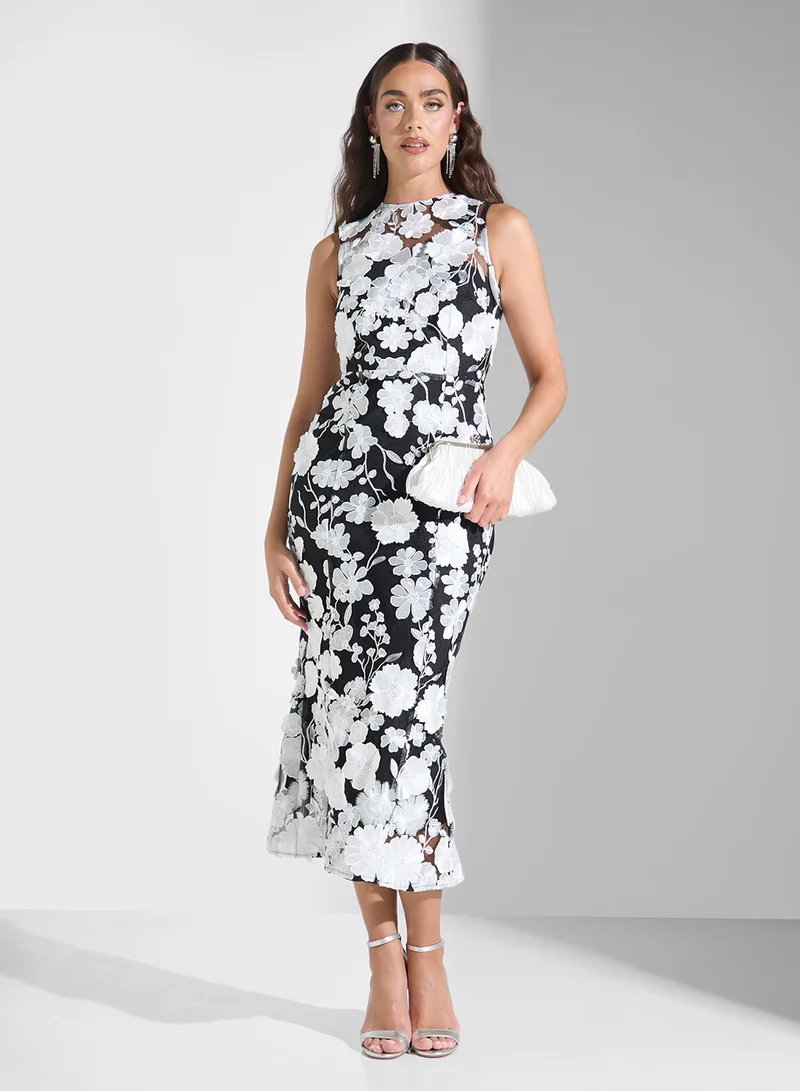 Ginger Boutique Floral Applique Midi Dress