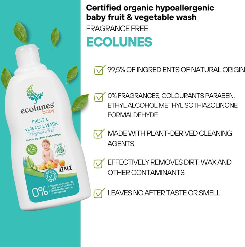Ecolunes Fragrance Free Baby Fruit and Vegetable Wash 500 ml - Image 2