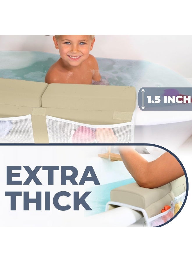 Toodly Comfortable Baby Bath Kneeler and Elbow Rest Pad Set – Thick Memory Foam Bath Kneeling Pad with Elbow Support – Baby Bathtub Cushion with Toy Organizer for Bathing Infant or Toddler - Beige - Image 4