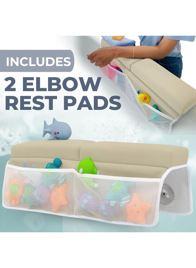 Toodly Comfortable Baby Bath Kneeler and Elbow Rest Pad Set – Thick Memory Foam Bath Kneeling Pad with Elbow Support – Baby Bathtub Cushion with Toy Organizer for Bathing Infant or Toddler - Beige - Image 3
