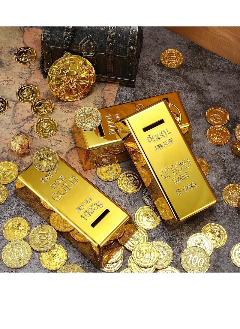 SYOSI Gold Bullion Bars Saving Money Box 6.5 in Fake Gold Bar Coin Bank Unbreakable Plastic Replica Bullion Brick Money Pot Money Saving Box for Kid Adult Novelty Decor Gifts for Birthday Festiaval 3Pcs  - Image 4