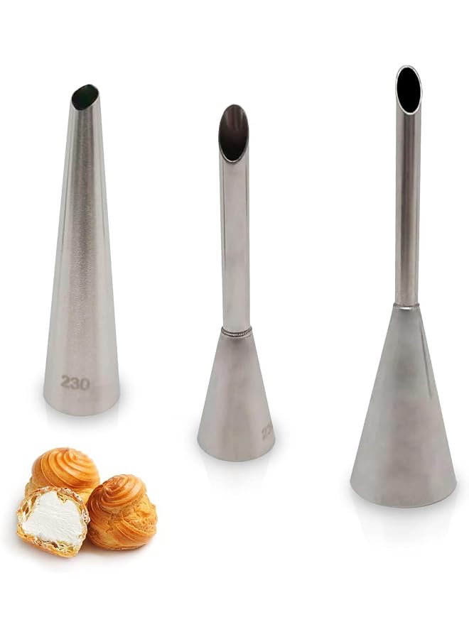 S-TOP 3PCS Piping Bag Nozzles Set Stainless Steel Cake Decorating Cake Tips For Puff - Image 1