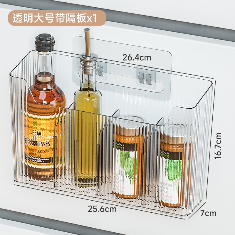 Cabinet Door Storage Box Punch-Free Wall-Hanging Storage Rack Partition Storage Film Tin Paper Storage Kitchen Storage Rack(Transparent large, Complimentary adhesive, drain design) - Image 1