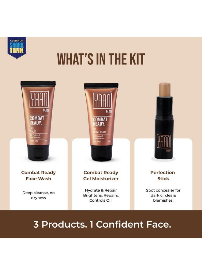 Yaan Man Combat Ready Pack | Contains Face Wash, Gel Moisturizer, Perfection Stick for Men| For all skin types (Light Shade) - Image 3