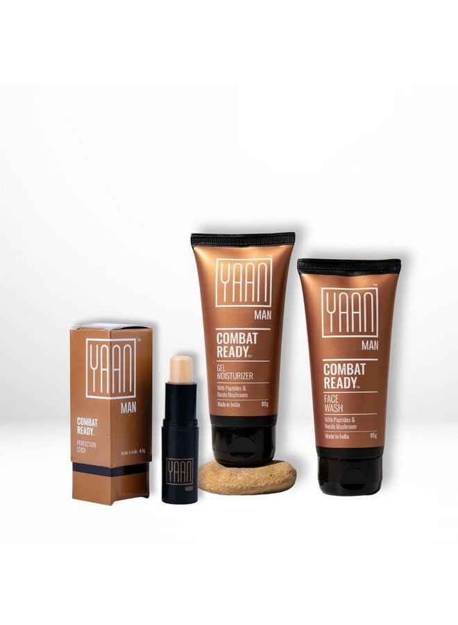 Yaan Man Combat Ready Pack | Contains Face Wash, Gel Moisturizer, Perfection Stick for Men| For all skin types (Light Shade) - Image 1