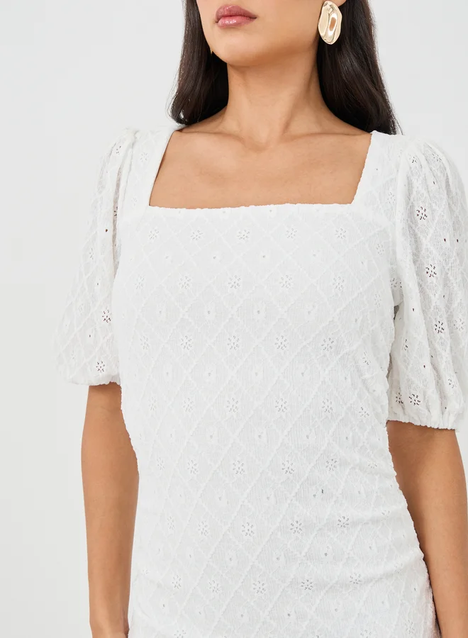 Styli Eyelet Ruffle Hem Dress