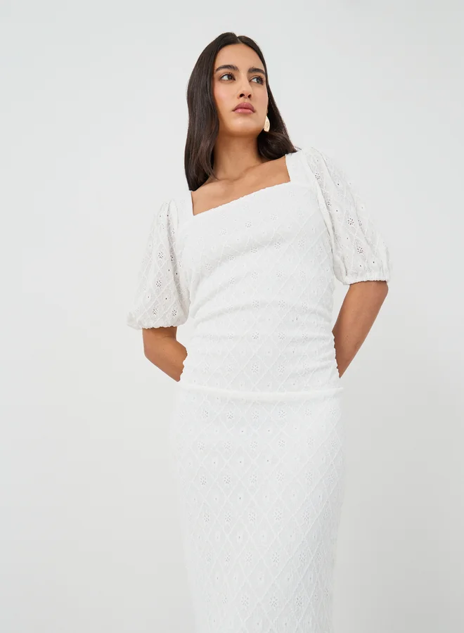 Styli Eyelet Ruffle Hem Dress