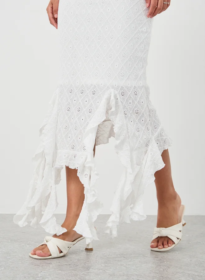 Styli Eyelet Ruffle Hem Dress