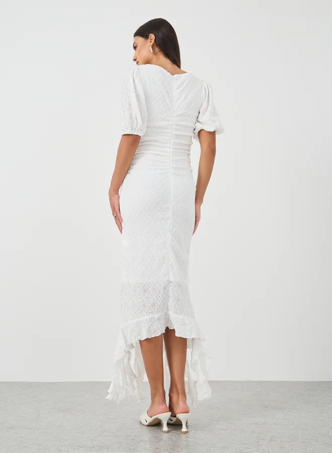 Styli Eyelet Ruffle Hem Dress