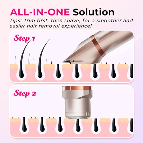 Kaphio Bikini Trimmer for Women Pubic Hair: IPX7 Waterproof Electric Razors - Rechargeable Electric Body Shaver for Legs, Underarms, Bikini Line- Christmas Gifts for Women (Rose Gold) - Image 4
