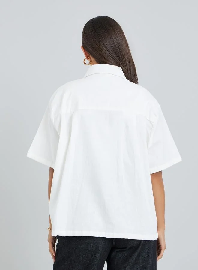 Styli  Women White Solid Oversize Short Sleeve Shirt for Women | Best Price UAE
