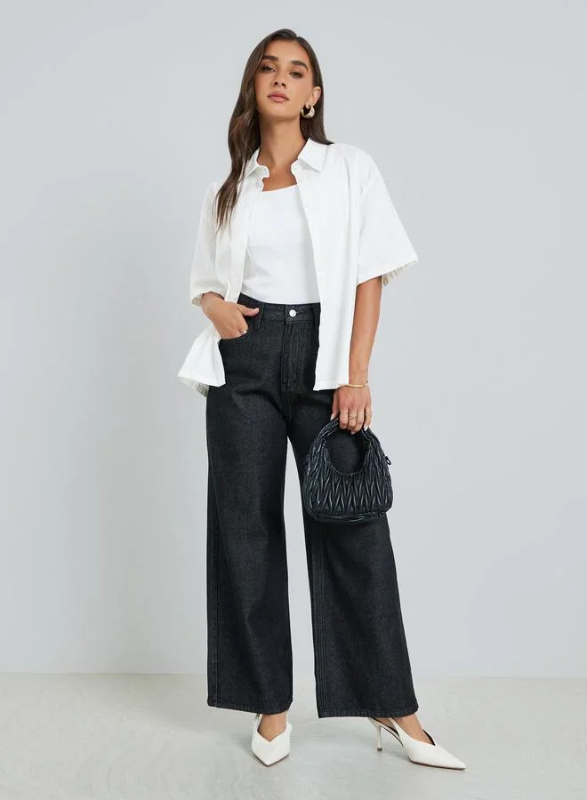 Styli  Women White Solid Oversize Short Sleeve Shirt for Women | Best Price UAE