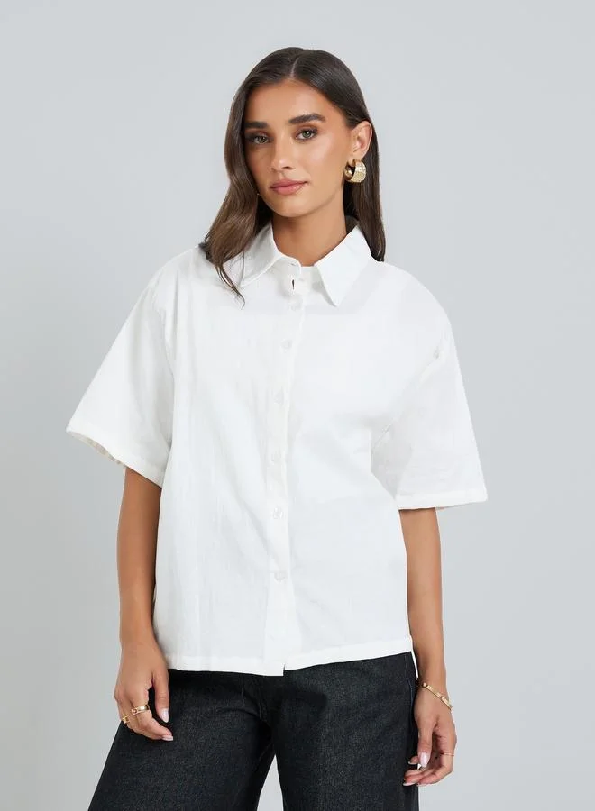 Women White Solid Oversize Short Sleeve Shirt