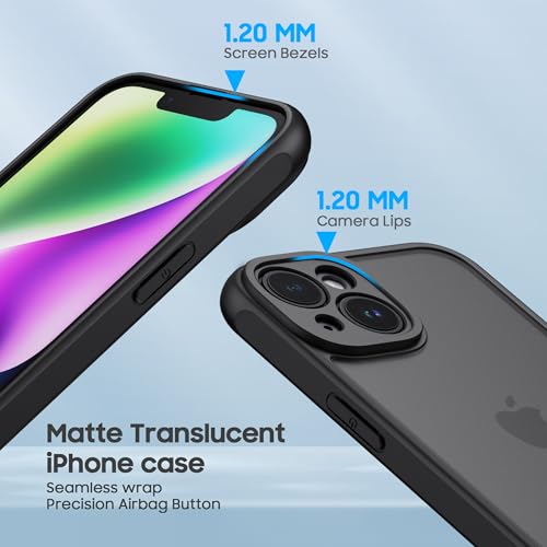Tobfit Polycarbonate Matte Case for iPhone 14 6.1 inch, Military-Grade Shockproof Drop Protection, Frosted Translucent Back Cover, Anti-Fingerprint (Black) - Image 3
