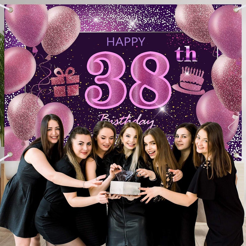 IMISI 38th Birthday Decorations for Girls IMISI Happy Birthday Banner Pink Decorations for A Party Birthday Backdrop for Women - Image 2