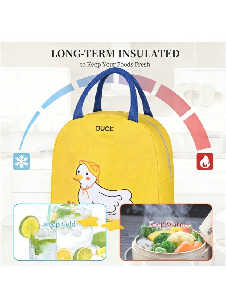 Lunch Bag – Cute Duck Pattern Kawaii Cartoon Thermal Food Tote, Reusable Warm  Cool Lunch Handbag for Work, Picnic, School (Yellow) - Image 3