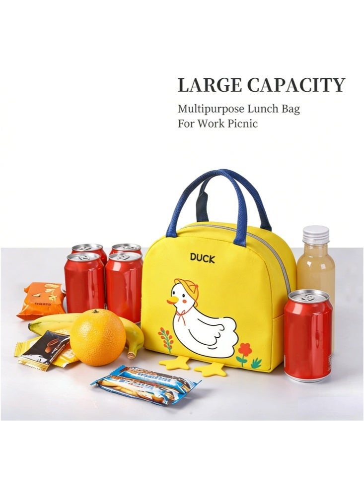 Lunch Bag – Cute Duck Pattern Kawaii Cartoon Thermal Food Tote, Reusable Warm  Cool Lunch Handbag for Work, Picnic, School (Yellow) - Image 5