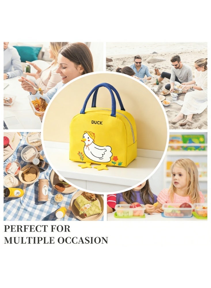Lunch Bag – Cute Duck Pattern Kawaii Cartoon Thermal Food Tote, Reusable Warm  Cool Lunch Handbag for Work, Picnic, School (Yellow) - Image 4