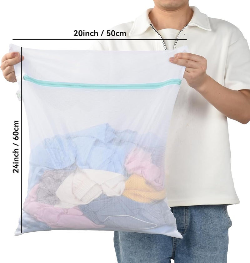 OTraki Mesh Laundry Bag for Delicates 20x24 inch Mesh Wash Bag for Washing Machine Zippered Net Laundry Bag for Bra Underwear Wash Bag Travel Camping College Dorm Home White - Image 2