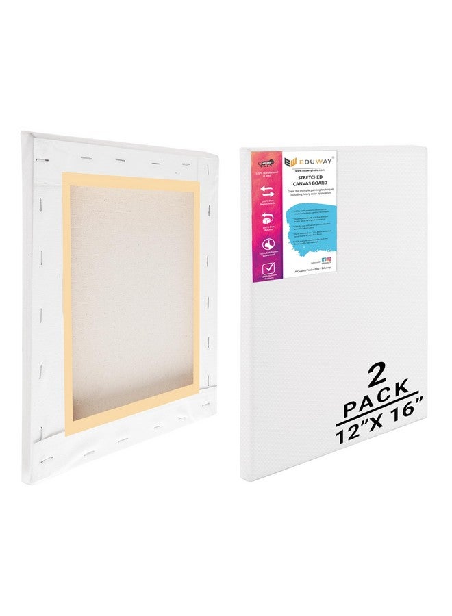 Eduway® 12x16 inches Pre Stretched Medium Grain 7Oz Primed Cotton Painting Canvas with Wooden Frame for Beginners & Artist | Suitable with Acrylic, Oil, Water Colours- (Set of 2) - Image 1