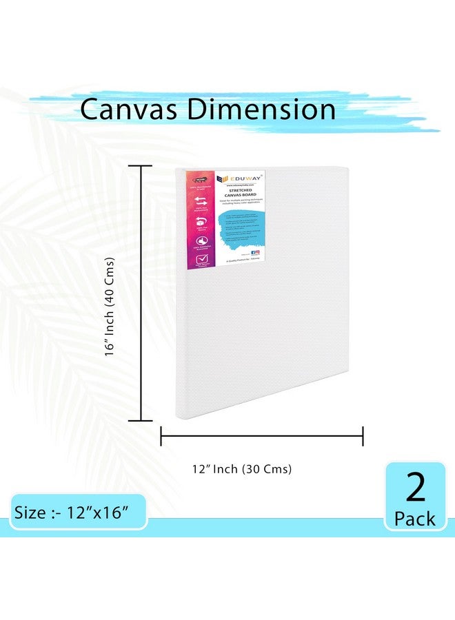 Eduway® 12x16 inches Pre Stretched Medium Grain 7Oz Primed Cotton Painting Canvas with Wooden Frame for Beginners & Artist | Suitable with Acrylic, Oil, Water Colours- (Set of 2) - Image 2