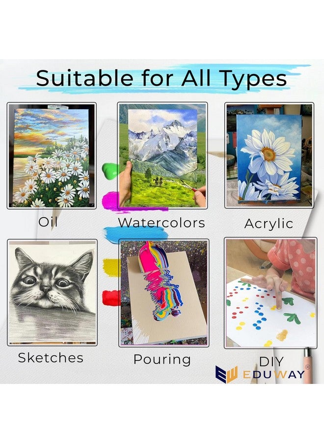 Eduway® 12x16 inches Pre Stretched Medium Grain 7Oz Primed Cotton Painting Canvas with Wooden Frame for Beginners & Artist | Suitable with Acrylic, Oil, Water Colours- (Set of 2) - Image 5