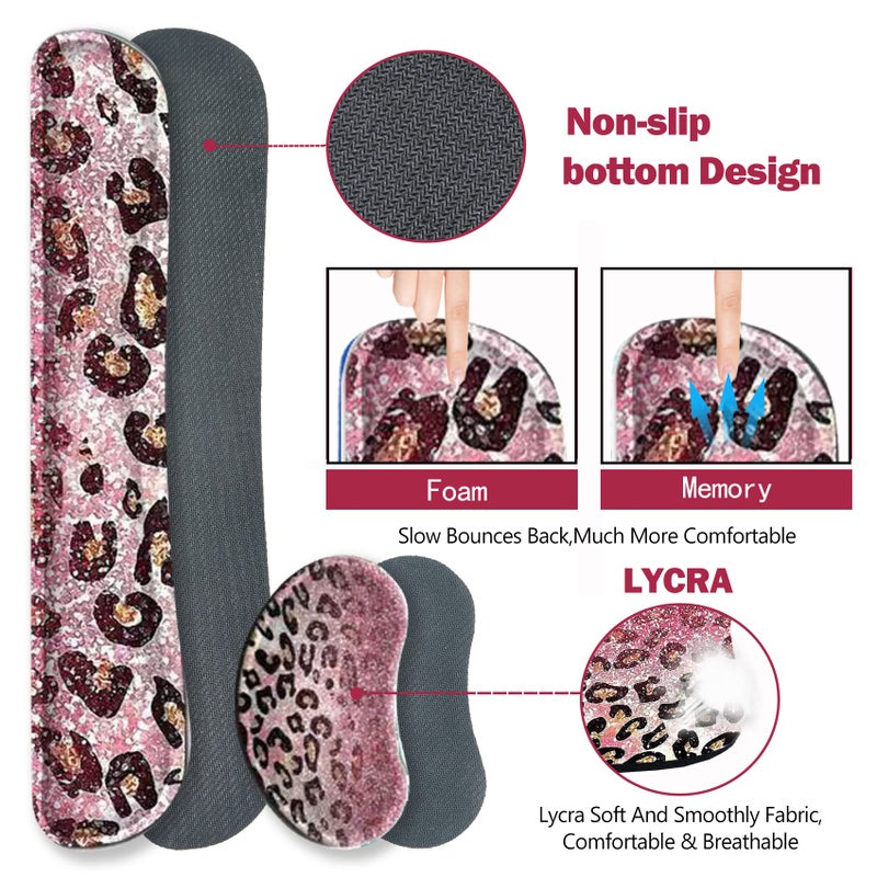 ARTSO Extended Gaming Mouse Pad Set, Keyboard Wrist Rest Support Pad + Wrist Cushion + XXL Large Mouse Pad + Coaster, Stitched Edge, Non-Slip, Memory Foam Desk Mat, Pink Leopard Print - Image 4