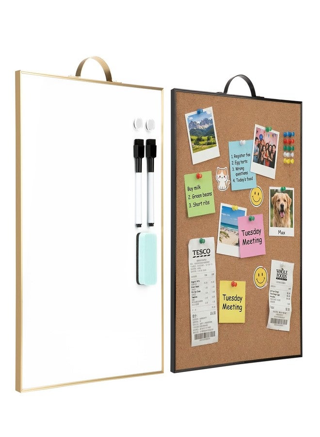 TSJ OFFICE Small Cork Board Whiteboard Combination - 24" x 16" Total for White Board and Corkboard, Portable Aluminum Frame Magnetic Dry Erse Bulletin Board with Handle for School, Office, Home - Image 1