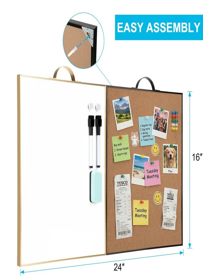 TSJ OFFICE Small Cork Board Whiteboard Combination - 24" x 16" Total for White Board and Corkboard, Portable Aluminum Frame Magnetic Dry Erse Bulletin Board with Handle for School, Office, Home - Image 3