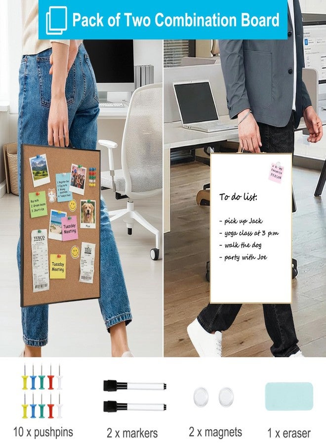 TSJ OFFICE Small Cork Board Whiteboard Combination - 24" x 16" Total for White Board and Corkboard, Portable Aluminum Frame Magnetic Dry Erse Bulletin Board with Handle for School, Office, Home - Image 2