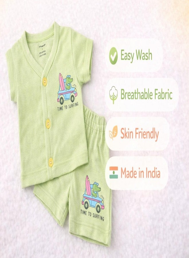 CUTEABLY Baby Gift Set New Born Cotton Jhabla Clothes Printd, 0-3 Months, 2 Piece Set (Green) - Image 2