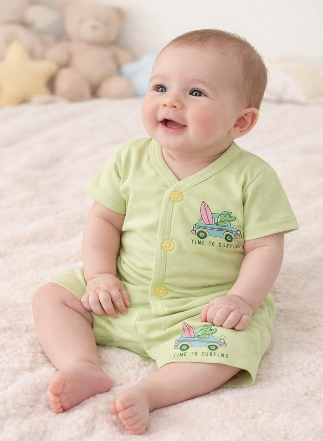CUTEABLY Baby Gift Set New Born Cotton Jhabla Clothes Printd, 0-3 Months, 2 Piece Set (Green) - Image 5