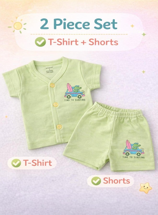 CUTEABLY Baby Gift Set New Born Cotton Jhabla Clothes Printd, 0-3 Months, 2 Piece Set (Green) - Image 4
